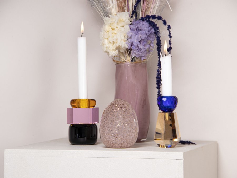 HOUSE OF SANDER Lily lysestage - rav/lyserd/sort krystalglas