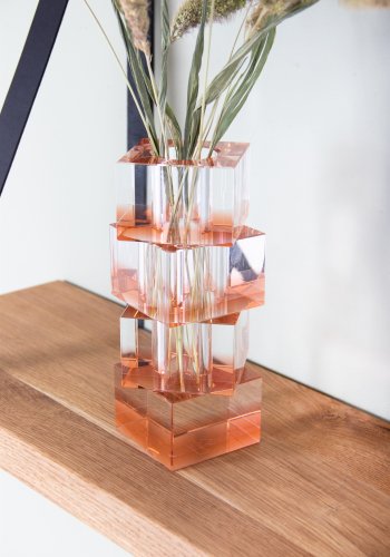 HOUSE OF SANDER Flora vase - klar og fersken glas (7x7)