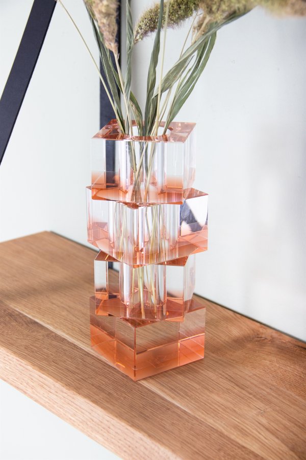 HOUSE OF SANDER Flora vase - klar og fersken glas (7x7)