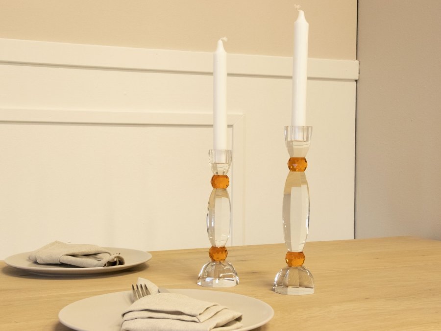 HOUSE OF SANDER Anemone lysestage - rav og klar glas (H:25)