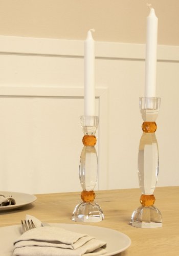 HOUSE OF SANDER Anemone lysestage - rav og klar glas (H:22)