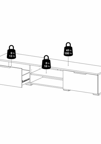 TVILUM Match TV-bord, m. 1 hylde og 2 skuffer - sort folie og plastik (172,7x39,9)