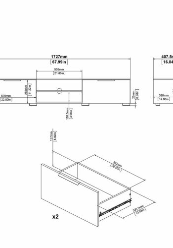 TVILUM Match TV-bord, m. 1 hylde og 2 skuffer - sort folie og plastik (172,7x39,9)