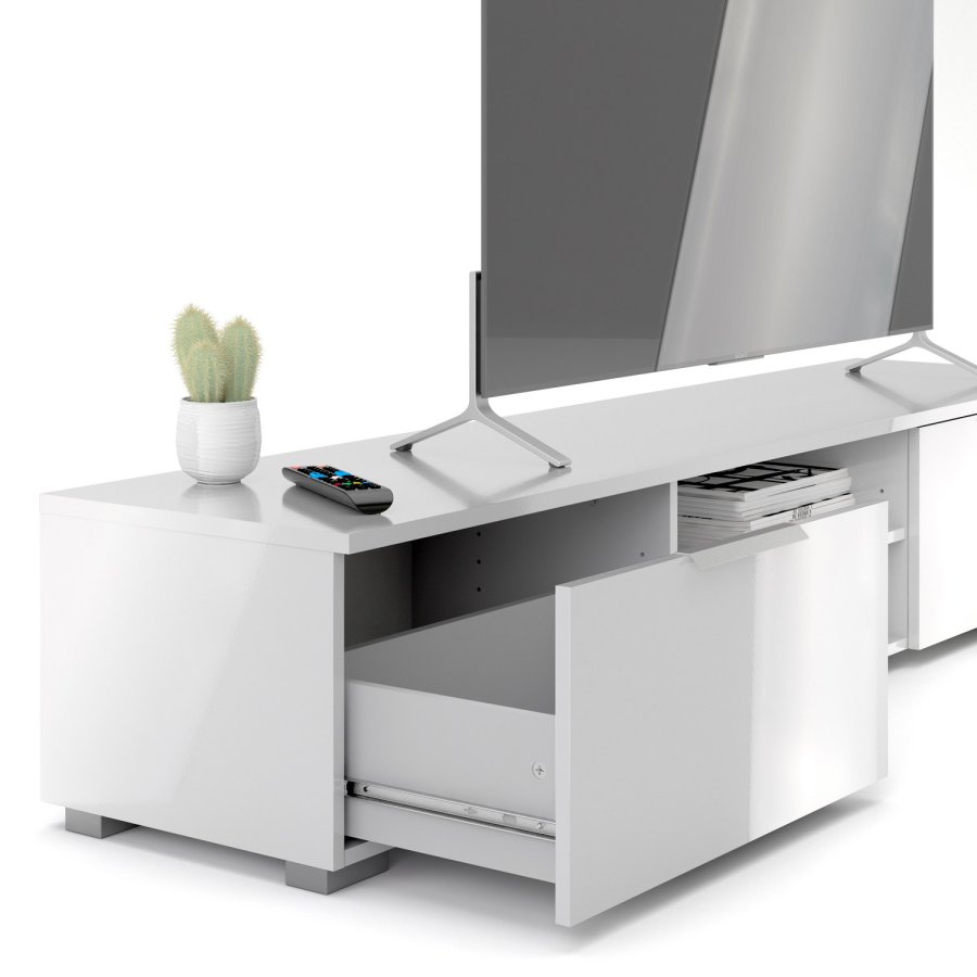 TVILUM Match TV-bord - hvid hjglans tr, 2 skuffer
