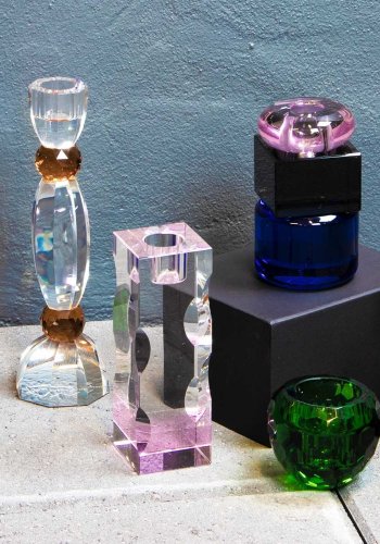 HOUSE OF SANDER Anemone lysestage - rav og klar glas (H:22)