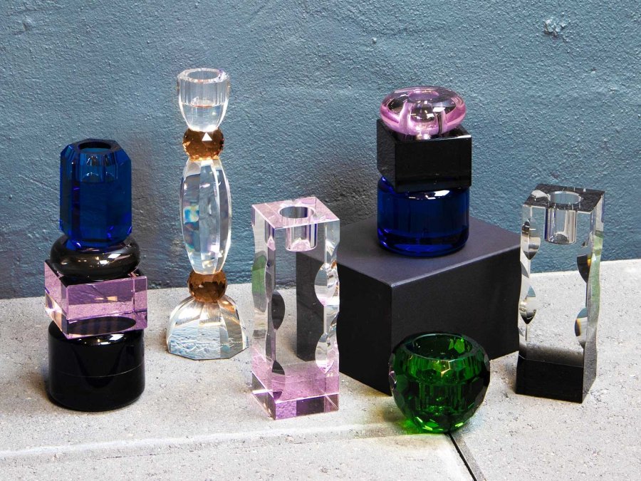 HOUSE OF SANDER Anemone lysestage - rav og klar glas (H:22)