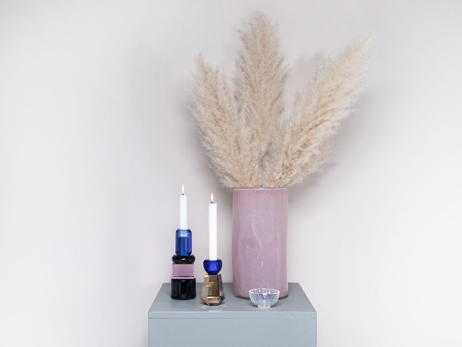 HOUSE OF SANDER Hyacint lysestage - bl/rgfarvet/lyserd/mrkebl glas (H:19)