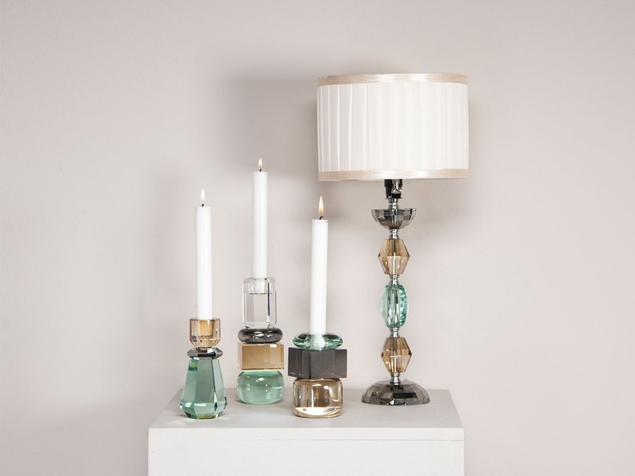 HOUSE OF SANDER Berberis lysestage - klar/rgfarvet/champagne/mint krystalglas (H:18)