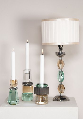 HOUSE OF SANDER Ballota lysestage - mint/rgfarvet/champagne krystalglas (H:11)