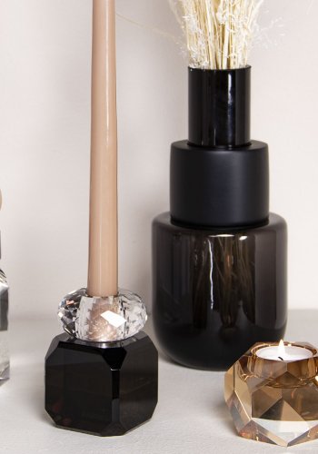 HOUSE OF SANDER Daisy lysestage - sort og klar glas