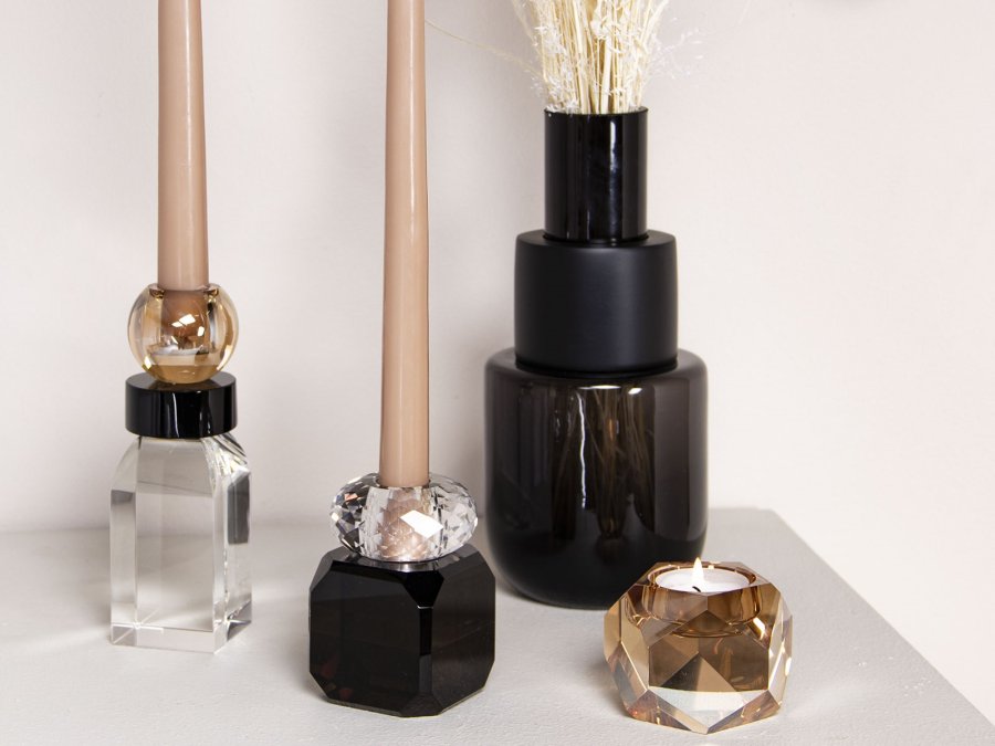 HOUSE OF SANDER Daisy lysestage - sort og klar glas