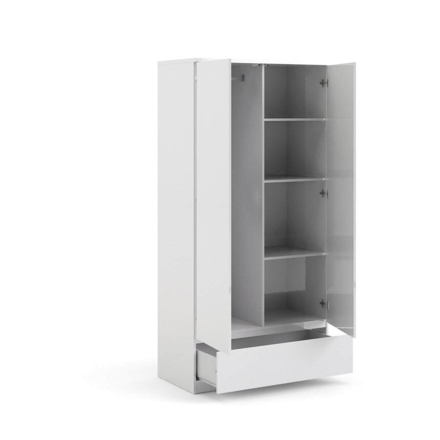 TVILUM Naia garderobeskab - hvid hjglans tr, m. 2 lger og 1 skuffe