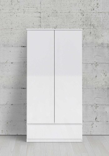 TVILUM Naia garderobeskab - hvid hjglans tr, m. 2 lger og 1 skuffe