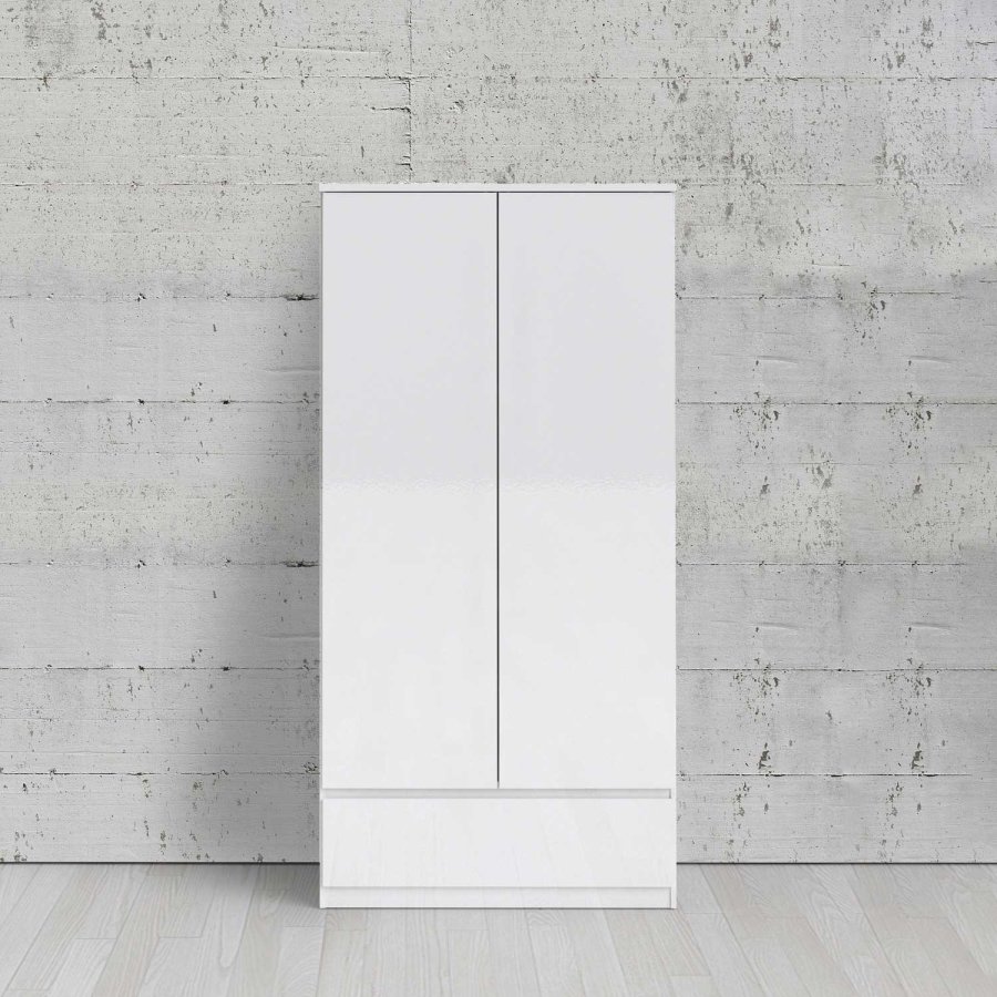 TVILUM Naia garderobeskab - hvid hjglans tr, m. 2 lger og 1 skuffe