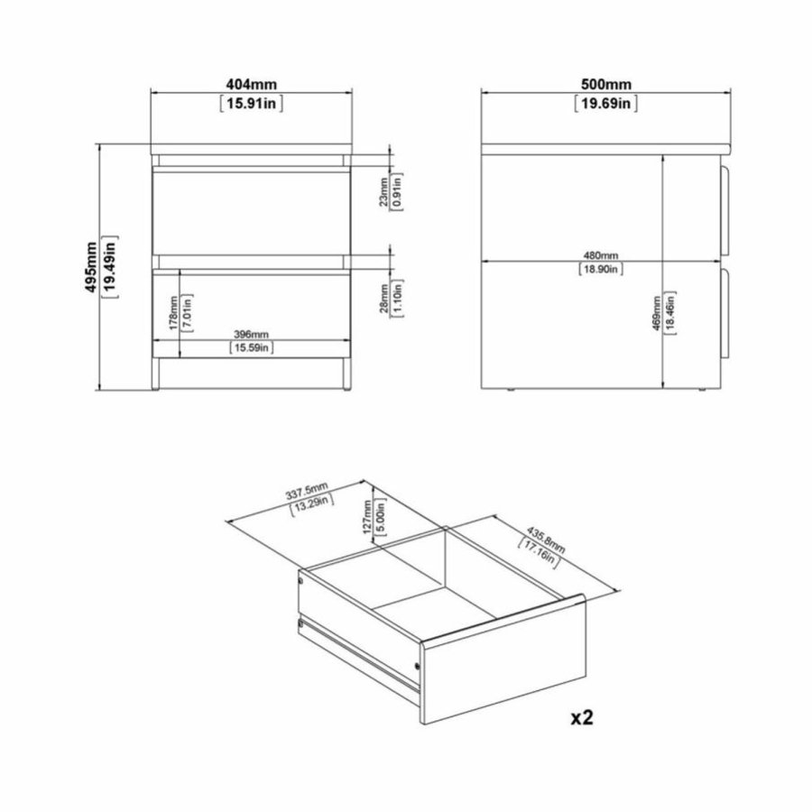 TVILUM Naia natbord, m. 2 skuffer - sort folie og plastik (40,4x50)