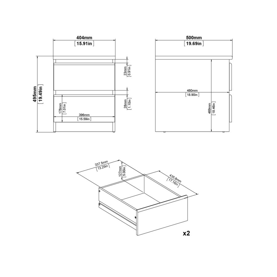 TVILUM Naia natbord - sort ask, m. 2 skuffer 