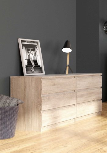 TVILUM Naia kommode - trffel natur tr, m. 6 skuffer