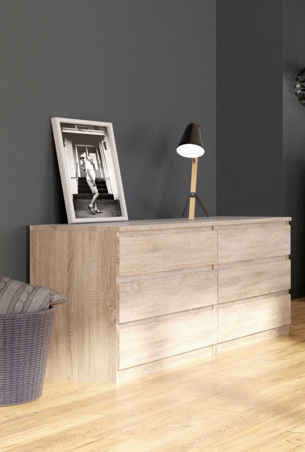 TVILUM Naia kommode - trffel natur tr, m. 6 skuffer