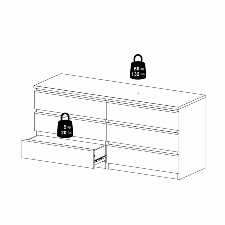 TVILUM Naia dobbelt kommode, m. 6 skuffer - sort folie og plastik