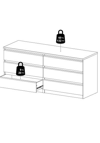 TVILUM Naia kommode - hvid ask, m. 6 skuffer 