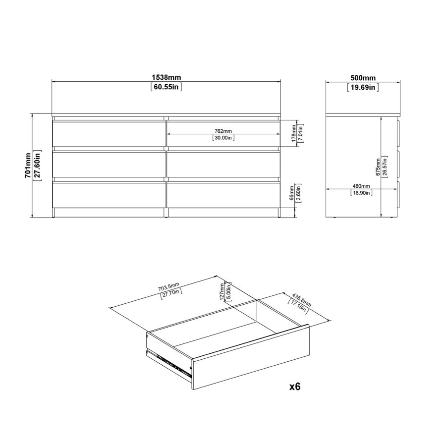 TVILUM Naia kommode - trffel natur tr, m. 6 skuffer