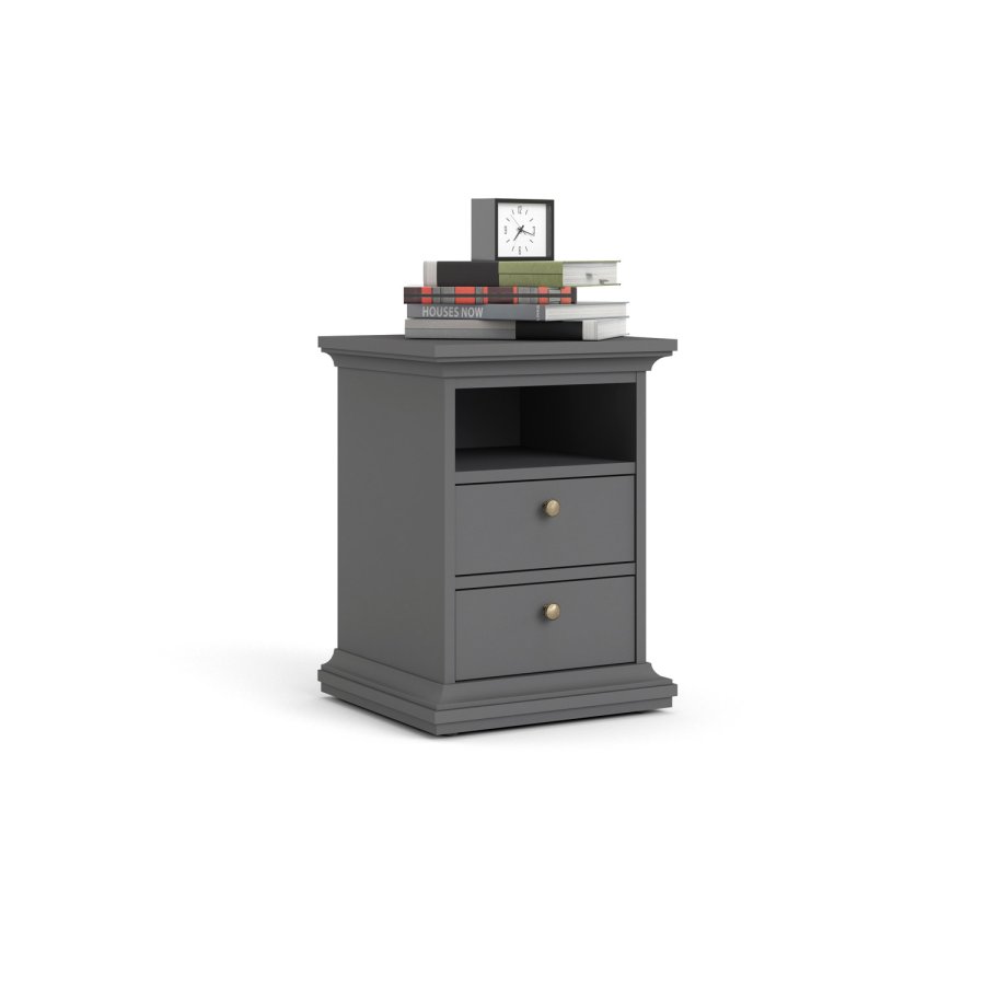 TVILUM Paris sengebord - gr tr, m. 2 skuffer og 1 rum