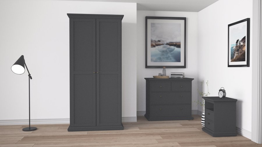 TVILUM Paris sengebord - gr tr, m. 2 skuffer og 1 rum