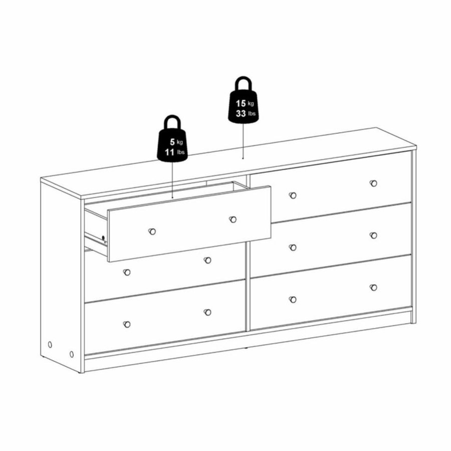 TVILUM May dobbelt kommode, m. 6 skuffer - hvid folie og plastik