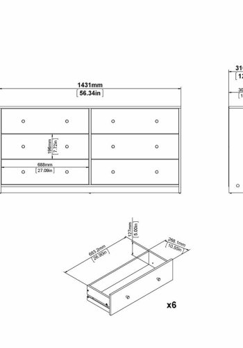 TVILUM May dobbelt kommode, m. 6 skuffer - sort folie og plastik