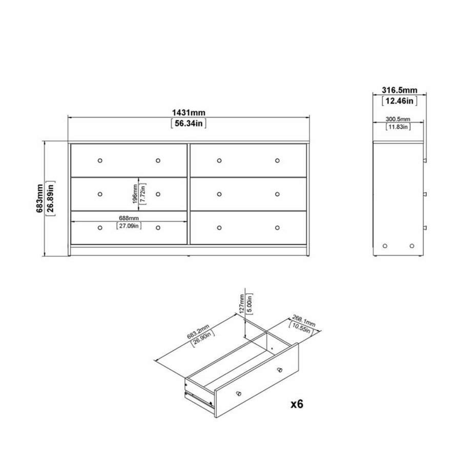 TVILUM May dobbelt kommode, m. 6 skuffer - sort folie og plastik