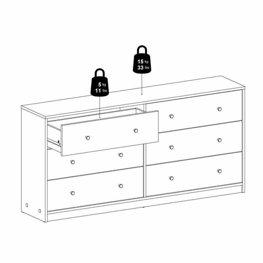 TVILUM May dobbelt kommode, m. 6 skuffer - natur folie og plastik