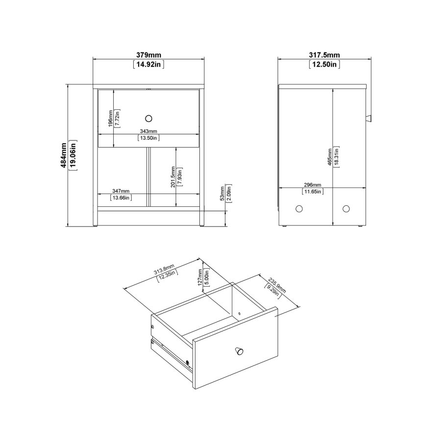 TVILUM May Natbord - sort tr, m. 1 skuffe og 1 rum