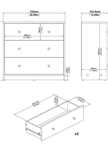 TVILUM May kommode - hvid tr, m. 3 skuffer