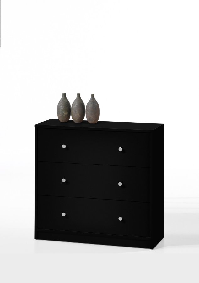 TVILUM May kommode - sort tr, m. 3 skuffer