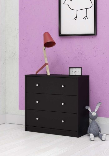 TVILUM May kommode - sort tr, m. 3 skuffer