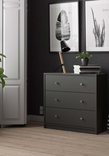 TVILUM May kommode - sort tr, m. 3 skuffer