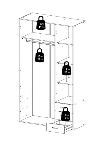 TVILUM Space garderobeskab - hvidt tr, m.3 lger og  3 skuffer