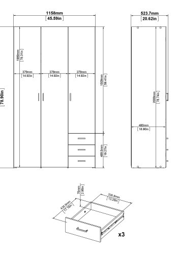 TVILUM Space garderobeskab - hvid hjglans tr, m. 3 lger og 3 skuffer