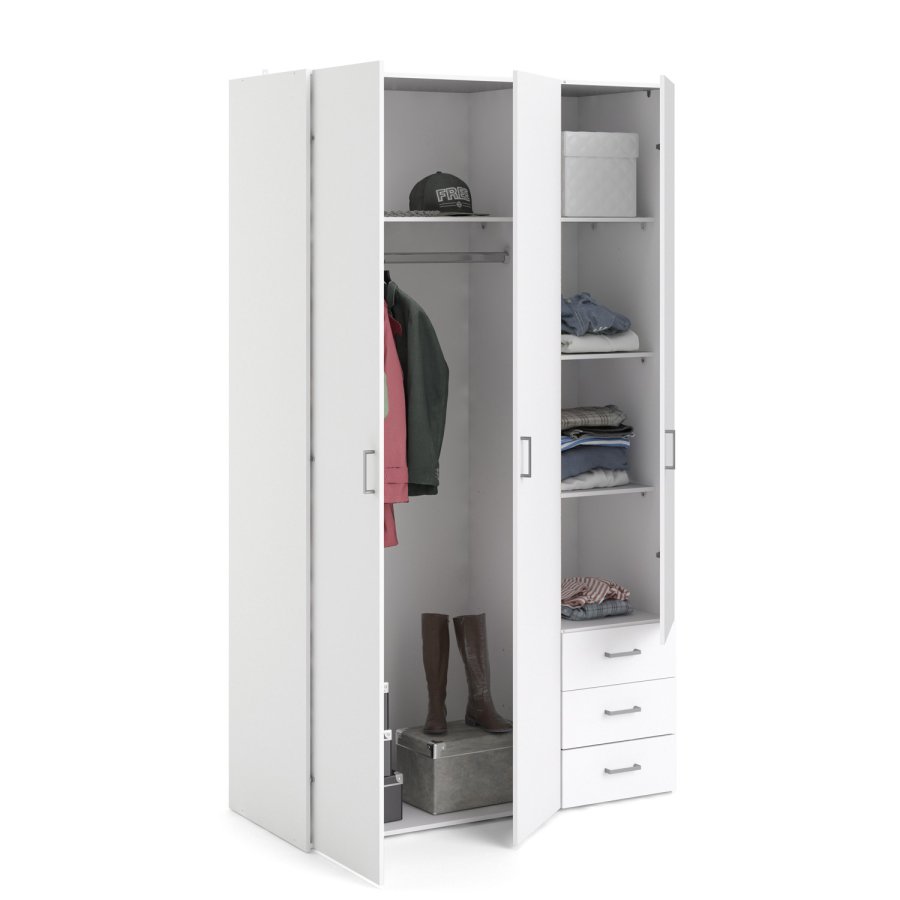 TVILUM Space garderobeskab - hvidt tr, m.3 lger og  3 skuffer