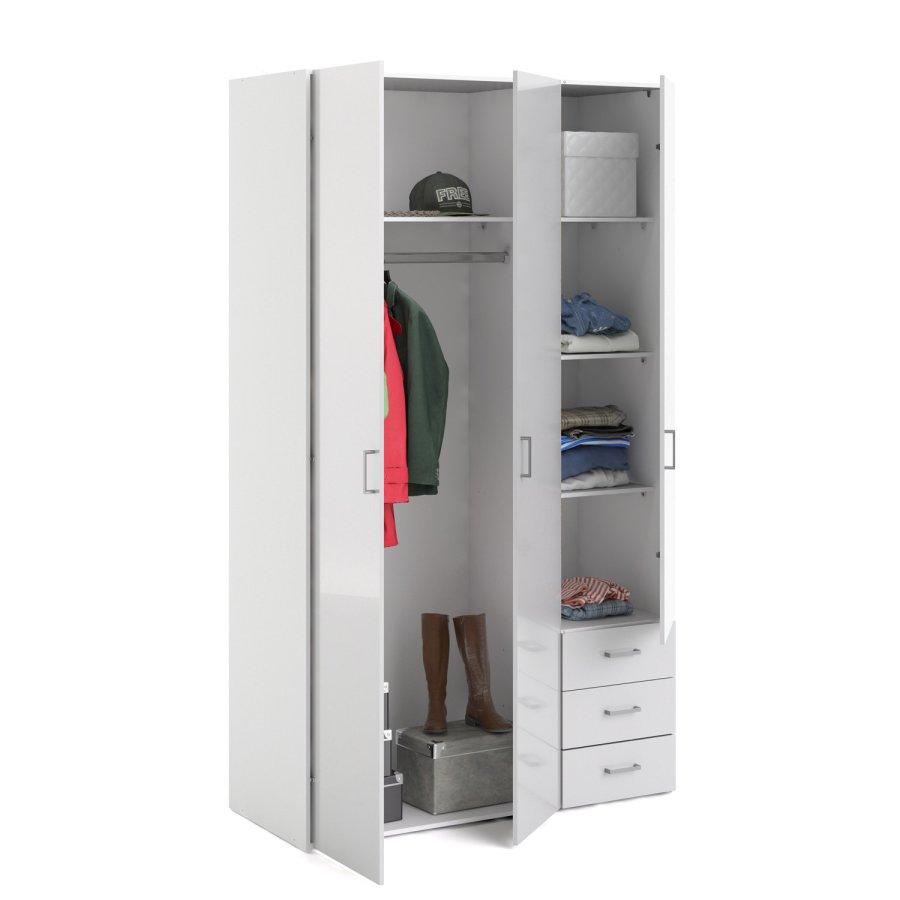 TVILUM Space garderobeskab - hvid hjglans tr, m. 3 lger og 3 skuffer