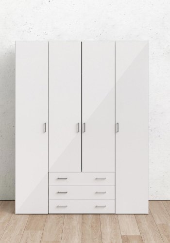 TVILUM Space garderobeskab - hvid/hvid hjglans, m. 4 lger og 3 skuffer