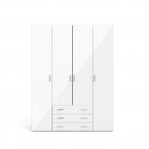 TVILUM Space garderobeskab - hvid/hvid hjglans, m. 4 lger og 3 skuffer