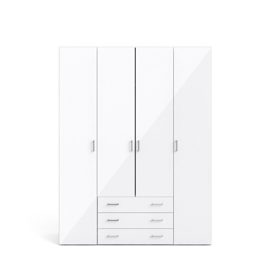 TVILUM Space garderobeskab - hvid/hvid hjglans, m. 4 lger og 3 skuffer