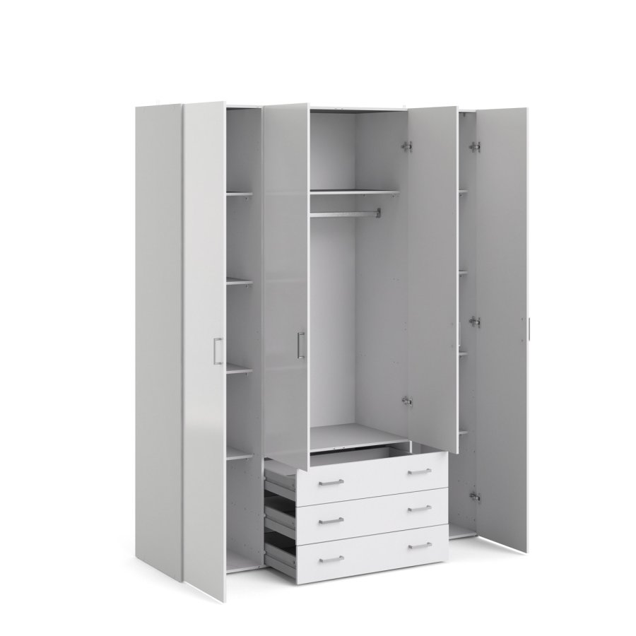 TVILUM Space garderobeskab - hvid/hvid hjglans, m. 4 lger og 3 skuffer