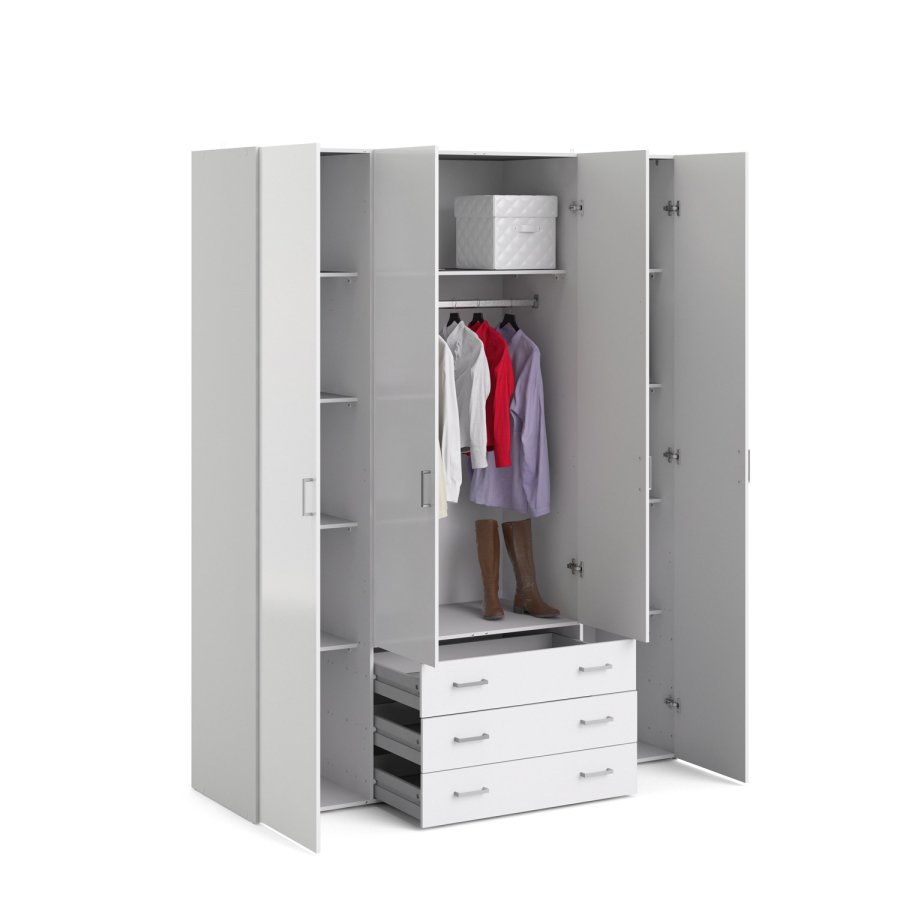 TVILUM Space garderobeskab - hvid/hvid hjglans, m. 4 lger og 3 skuffer