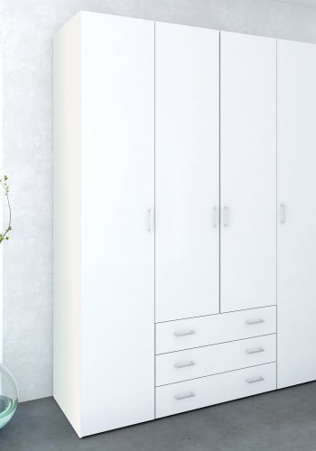 TVILUM Space garderobeskab - hvid/hvid hjglans, m. 4 lger og 3 skuffer