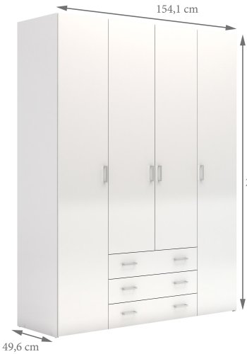 TVILUM Space garderobeskab - hvid/hvid hjglans, m. 4 lger og 3 skuffer