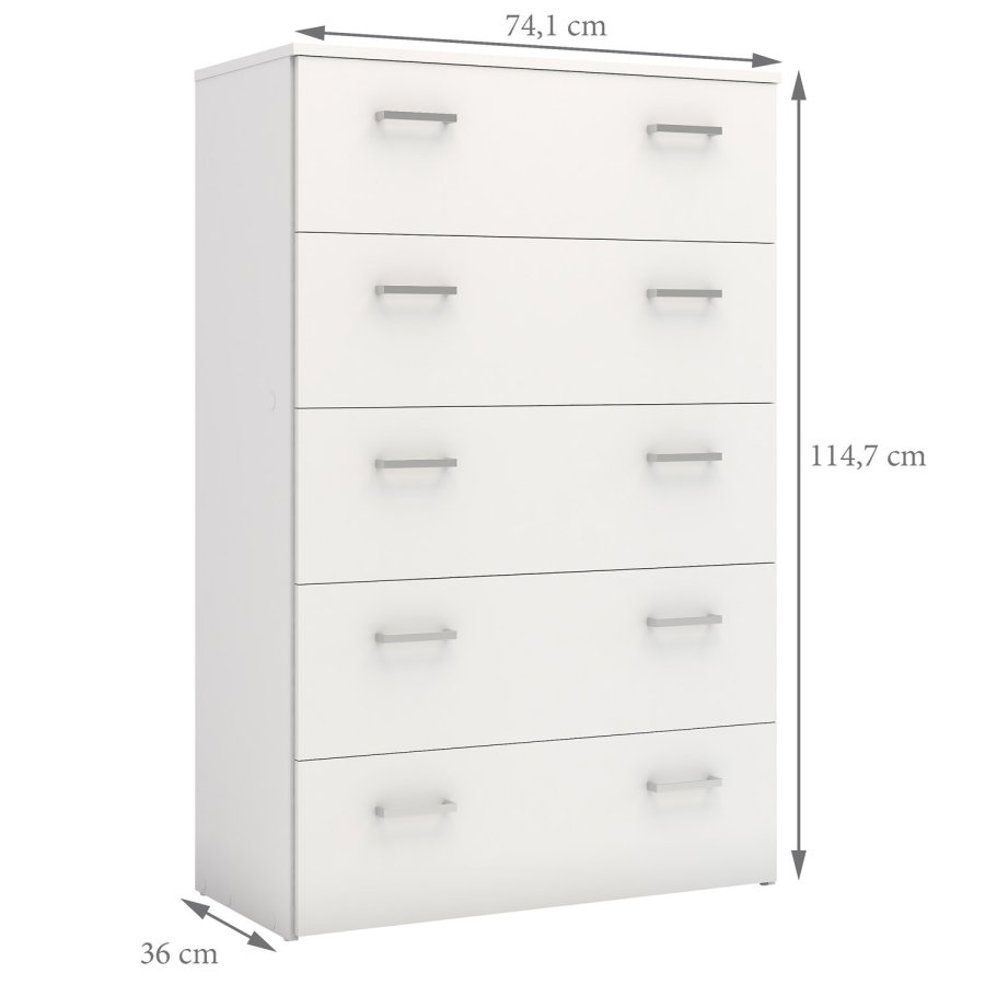 TVILUM Space kommode - hvidt tr, m. 5 skuffer 