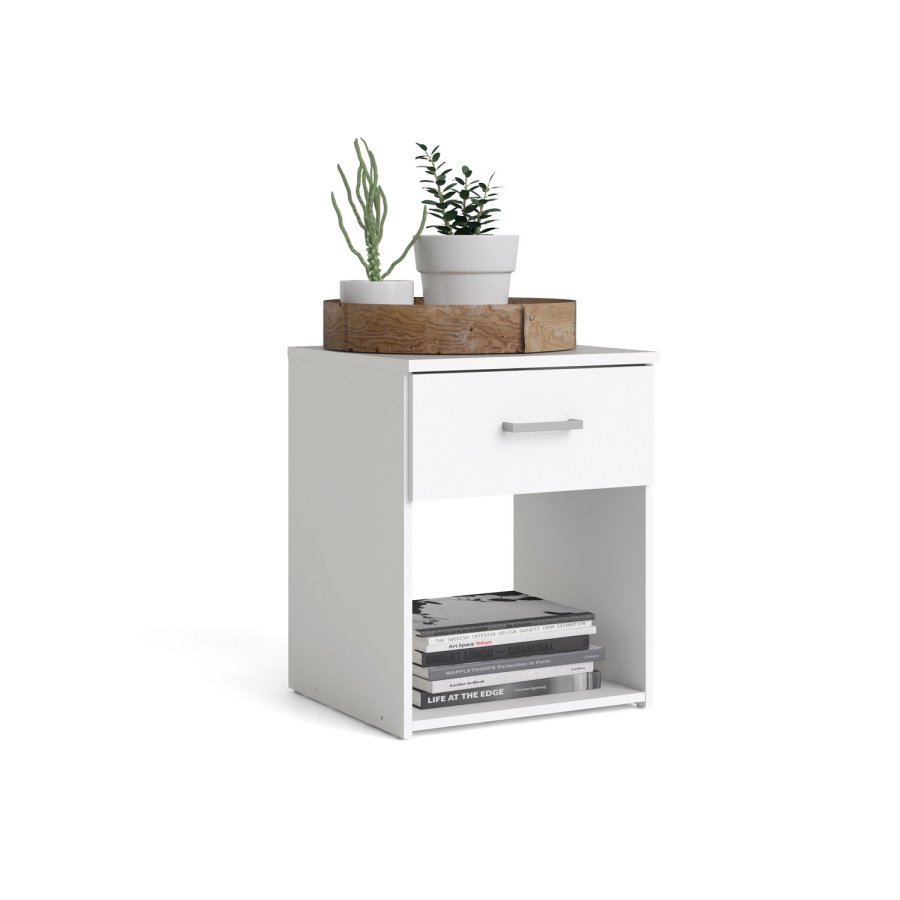 TVILUM Space sengebord - hvidt tr, m. 1 skuffe og 1 rum