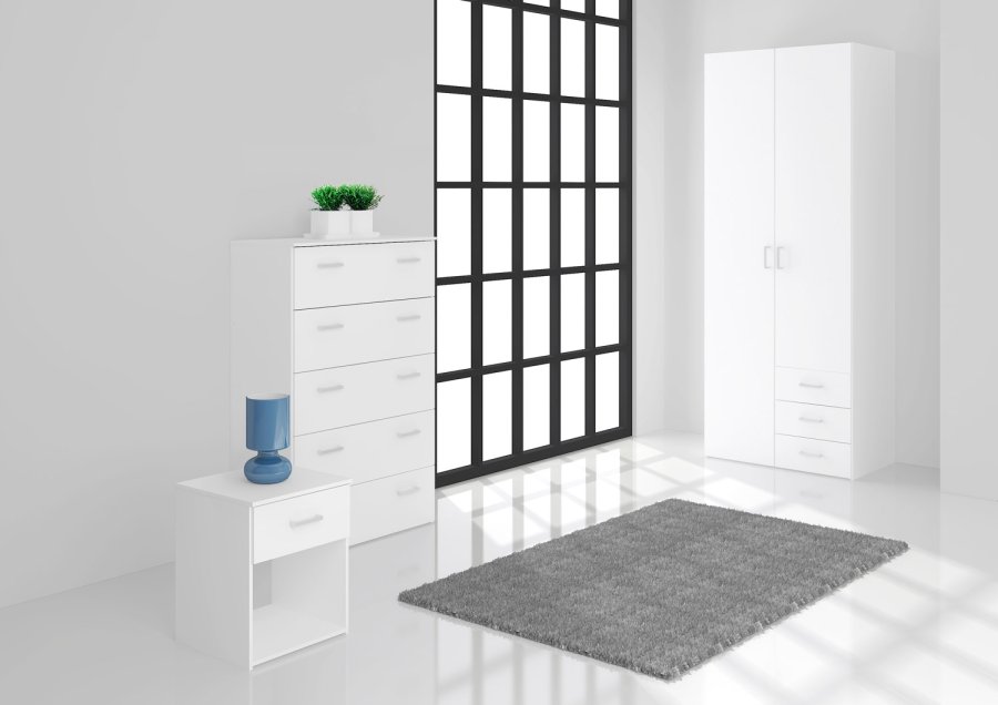 TVILUM Space sengebord - hvidt tr, m. 1 skuffe og 1 rum